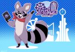  anthro fangs gomitus77 gradient_background hi_res holding_object indigo_park kerchief kerchief_only looking_at_viewer male mammal mostly_nude neckerchief neckerchief_only open_mouth open_smile procyonid raccoon rambley_raccoon simple_background smile solo teeth tongue 