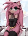  alternative_fashion amy_rose anthro breasts cleavage clothed clothing collar eulipotyphlan female goth green_eyes hair hedgehog hi_res lac legwear mammal pink_hair rilex_lenov sega sitting solo sonic_the_hedgehog_(series) spiked_collar spikes thick_thighs thigh_highs 