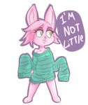  2016 alpha_channel anthro blush buckteeth clothed clothing cute english_text female fur krayboost lagomorph looking_away mammal oversized_clothes pink_fur rabbit simple_background solo standing sweater teeth text transparent_background 