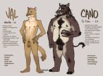 anthro body_hair cano_(kafka) duo ear_piercing facial_piercing happy_trail kafka_(artist) male male/male mammal model_sheet mustelid musteline nose_piercing nude piercing signature suid suina sus_(pig) text true_musteline val_(kafka) weasel wild_boar