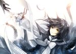  bad_id bad_pixiv_id black_hair dhiea dhiea_seville dress feathers magic_circle outstretched_arm outstretched_hand pause reaching solo tears yellow_eyes 