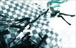  aqua_hair bad_id bad_pixiv_id bikini_top black_hair black_rock_shooter black_rock_shooter_(character) boots chm gloves hatsune_miku legs long_hair multiple_girls short_shorts shorts thigh_boots thighhighs very_long_hair vocaloid zettai_ryouiki 