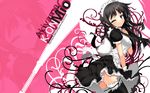  akiyama_mio alternate_costume black_hair blush char enmaided face garters highres k-on! lingerie long_hair looking_back maid maid_headdress one_eye_closed petticoat solo thighhighs underwear wallpaper 