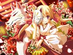  fan flower foxgirl japanese_clothes miko tagme 