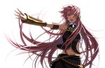  bad_id bad_pixiv_id headphones long_hair megurine_luka navel open_mouth osamu_(jagabata) outstretched_arm pink_hair serious solo vocaloid 