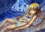  bad_id bad_pixiv_id bed blonde_hair blue_eyes bow breasts doll_joints dress hair_bow long_hair lying nipples pillow rozen_maiden see-through shinku small_breasts solo tafuto twintails very_long_hair 