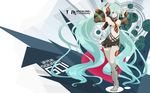  alternate_costume aqua_hair blue_eyes detached_sleeves hatsune_miku headphones heart highres long_hair midriff navel necktie one_eye_closed skirt solo tansuke thighhighs twintails very_long_hair vocaloid wallpaper 