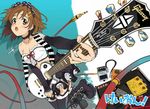  :o amplifier bare_shoulders black_legwear blush boots brown_eyes brown_hair collar dutch_angle elbow_gloves error foreshortening frills garter_belt gibson gloves guitar hair_ornament hairclip hirasawa_yui instrument inumaru_(sougen_no_marogoya) jumping k-on! les_paul midriff miniskirt ribbon short_hair skirt solo striped thighhighs zettai_ryouiki 