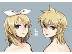  1girl blonde_hair blue_eyes brother_and_sister chan_co kagamine_len kagamine_rin nude short_hair siblings twins vocaloid 