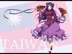  axis_powers_hetalia blush chinese_dress fan long_hair purple_hair taiwan_(hetalia) 