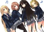  akiyama_mio black_eyes black_hair blazer blonde_hair blue_eyes blush brown_eyes brown_hair eyebrows from_behind hair_ornament hairband hairclip highres hime_cut hinata_sora hirasawa_yui jacket k-on! kneehighs kotobuki_tsumugi long_hair looking_back multiple_girls open_mouth pantyhose school_uniform short_hair skirt smile socks tainaka_ritsu 