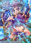  armpits bare_shoulders blue_eyes book boots cape casting_spell company_name dress electricity fire_emblem fire_emblem:_seisen_no_keifu fire_emblem_cipher fumi_(butakotai) jewelry long_hair official_art ponytail purple_dress purple_eyes purple_hair short_dress side_slit solo strapless strapless_dress thighs tiltyu_(fire_emblem) 