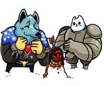  anthro armor arrow big_lincoln_(character) black_hair blood blue_fur canine clothing crossover dworven_(artist) fur greater_dog hair human invalid_background invalid_color jacket lisa_the_joyful_(copyright) male mammal noose sindy_gallows_(character) snowman undertale video_games white_fur 