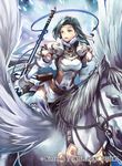  armor circlet company_name feathered_wings fire_emblem fire_emblem:_seisen_no_keifu fire_emblem_cipher fur_trim gloves green_eyes green_hair long_hair mahnya_(fire_emblem) nagahama_megumi official_art open_mouth pegasus pegasus_knight polearm snowing spear weapon wings 