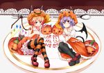  animal_ears bat_wings black_legwear blonde_hair blue_hair candy cat_ears cat_tail crescent flandre_scarlet food fork hair_between_eyes halloween happy_halloween hat hat_ribbon jack-o'-lantern lollipop maid_headdress mary_janes mob_cap multiple_girls noa_(nagareboshi) on_plate orange_hat orange_legwear petticoat plate pumpkin_hat red_eyes red_footwear remilia_scarlet ribbon ribbon-trimmed_sleeves ribbon_trim shoes short_hair short_sleeves shoulder_tattoo side_ponytail sleeveless spoon star striped striped_legwear swirl_lollipop tail tattoo tongue tongue_out touhou underbust wings yellow_ribbon 