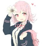  backpack bag blush danganronpa danganronpa_3 flipped_hair flower hair_ornament highres hood hoodie nanami_chiaki pink_eyes pink_hair short_hair smile solo tomo_futoshi 