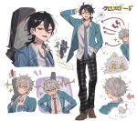  2boys artist_name blue_necktie character_name ensemble_stars! fang haze_(ohw8g) highres male_focus multiple_boys multiple_views necktie ogami_koga red_necktie sakuma_rei_(ensemble_stars!) school_uniform shirt sketch spoken_squiggle squiggle untucked_shirt white_background yumenosaki_school_uniform 