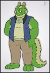  2016 3_toes biceps big_biceps border clothed clothing collectollider colored dragon green_skin male morenatsu muscular muscular_male no_iris pecs plantigrade scalie shirt simple_background solo standing tappei_(morenatsu) toes white_background 