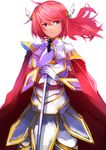  absurdres ahoge armor cape commentary_request cowboy_shot full_armor gauntlets gloves highres long_hair looking_at_viewer original pink_eyes pink_hair rapier simple_background solo sword tarbo_(exxxpiation) weapon white_background 