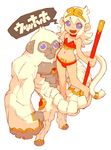  blue_eyes chinese_zodiac flat_chest monkey nakayama_tooru original staff swimsuit weapon white_hair year_of_the_monkey 