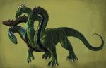  aaros_(artist) detailed_scales feral green_scales horn hydra multi_head scales simple_background solo standing 