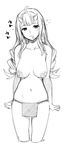  absurdres ahoge areolae blush breasts breasts_apart cropped_legs ebisumaru_(ebisumaru3) greyscale groin head_tilt highres large_areolae loincloth long_hair medium_breasts monochrome navel nipples oni oni_horns open_mouth original outstretched_wrists pointy_ears sketch sleepy solo 