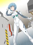  ayanami_rei blue_hair bodysuit cameltoe covered_nipples dutch_angle e-senmio neon_genesis_evangelion plugsuit red_eyes short_hair solo standing 