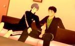  2boys 3d beauty_mark black_hair blue_eyes blush clothed erection free! grey_hair kaitopics masturbation multiple_boys nitori_aiichirou open_fly penis school_uniform tagme yamazaki_sousuke yaoi 