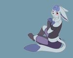  absol anthro anthrofied blush canine clothed clothing eeveelution fan_character flat_colors fully_clothed glaceon kaptcha long_ears looking_at_viewer male mammal nintendo pok&eacute;mon shy signature sitting solo video_games xirroq 