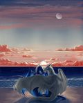  aaros_(artist) ambiguous_gender beach blue_scales day detailed_background dragon duo feral fur hair membranous_wings moon nude outside scales seaside shore sitting sky star starry_sky sun water wave white_fur white_hair wings 