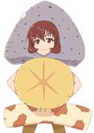  brown_hair chikuwa costume food food_themed_clothes highres idolmaster idolmaster_cinderella_girls idolmaster_cinderella_girls_starlight_stage konnyaku oden simple_background smile solo ueda_suzuho white_background zyuuyon 