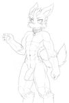  abs anthro anthrofied athletic balls black_and_white canine collar digitigrade flaccid front_view humanoid_penis line_art looking_at_viewer male mammal mightyena monochrome nintendo nude partially_retracted_foreskin pecs penis pok&eacute;mon pvt._keron solo uncut video_games 