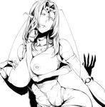 antennae breasts carapace closed_eyes extra_eyes greyscale highres insect_girl large_breasts long_hair mandibles mole mole_under_mouth monochrome monster_girl multiple_arms nakamura_regura nipples nude original smile solo 