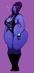  alien antennae beauty_mark big_breasts breasts clothed clothing eyewear female glasses hair hair_bun humanoid lips lipstick looking_at_viewer mature_female mother myrsi necktie parent pointy_ears purple_hair purple_skin riendonut skimpy teacher thick_thighs voluptuous wide_hips 
