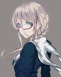  blue_eyes downscaled glasses grey_hair long_hair looking_back md5_mismatch mole mole_under_eye original resized saitou_(lynx-shrike) school_uniform serafuku simple_background solo 