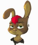  bust_portrait cross disney ear_piercing fan_character female hair half-closed_eyes lagomorph looking_at_viewer mammal piercing portrait rabbit red_hair simple_background solo sprinkah white_background zootopia 