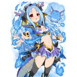  blue_hair bracer character_request creature dragon_tail facial_mark fire forehead_mark kusaka_souji long_hair navel official_art outstretched_arm outstretched_hand red_eyes skirt solo tail thighhighs transparent_background uchi_no_hime-sama_ga_ichiban_kawaii 
