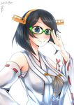  2015 breasts glasses highres kantai_collection kirishima_(kantai_collection) large_breasts rasen_(camura) short_hair smile solo 
