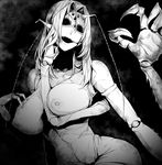  antennae breasts carapace claws extra_eyes fewer_digits greyscale highres horror_(theme) insect_girl large_breasts long_hair looking_at_viewer mandibles monochrome monster_girl multiple_arms nakamura_regura nipples nude open_mouth original solo 