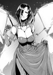  antennae breasts carapace cleavage dress greyscale highres insect_girl insect_wings jewelry large_breasts looking_at_viewer monochrome monster_girl moth_girl multiple_arms nakamura_regura necklace original parted_lips short_hair skirt skirt_lift smile solo wings 