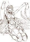  antennae breasts carapace claws greyscale highres insect_girl insect_wings long_hair looking_at_viewer monochrome monster_girl multiple_arms nakamura_regura nipples nude open_mouth original seiza sitting small_breasts solo wings 