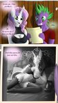  2016 anthro anthrofied blush bra breasts buttplug cleavage clothed clothing dialogue dragon english_text equine fangs female friendship_is_magic horn kasaler keyhole_turtleneck legwear male mammal my_little_pony pussy rarity_(mlp) sex_toy spike_(mlp) stockings sweater sweetie_belle_(mlp) text underwear unicorn 