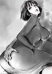  1girl ass ass_grab breast_grab dress faceless_male female fubuki_(one-punch_man) gradient gradient_background male_hand monochrome one-punch_man pantylines solo 
