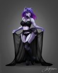 2019 anthro bra breasts canid canine canis clothing digital_media_(artwork) domestic_dog female garter_straps hair lingerie mammal purple_hair purple_nose simple_background solo standing underwear wolfirry 