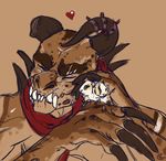  &lt;3 2016 2_heads anthro bandanna big_claws black_eyes broken_horn brown_fur brown_horn brown_scales bust_portrait claws deathclaw digital_media_(artwork) duo eyes_closed fallout fangs feral fur goonandthegallows guinea_pig horn horn_ring larger_male male mammal multi_head multicolored_fur multicolored_scales pet petting portrait rodent scales scalie simple_background size_difference tan_background tan_scales teeth two_tone_fur video_games white_fur 