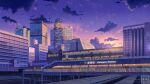  artist_name building cable city cityscape cloud commentary english_text eru_(erutwd) evening highres light no_humans original scenery shinjuku_(tokyo) star_(sky) tokyo_(city) train_station twilight 