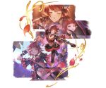  1girl black_choker black_pants breasts choker cleavage closed_mouth crossover dual_wielding elf final_fantasy final_fantasy_xi full_body granblue_fantasy hair_ornament high_heels holding holding_knife knife lilisette navel official_art one_eye_closed pants pointy_ears red_hair red_skirt skirt smile solo third-party_source transparent_background 