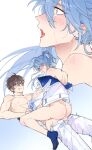  2boys adam's_apple anal ass bare_shoulders blue_hair blush brown_hair closed_mouth clothed_sex commentary_request couple crying cum cum_on_ass edmond_(nu_carnival) eiden_(nu_carnival) hair_between_eyes hand_on_another's_wrist highres jacket jacket_partially_removed licking_lips long_hair looking_at_another looking_down lying male_focus male_penetrated motion_lines multiple_boys nipples nu_carnival on_back open_mouth pants pectorals ponytail saliva sex short_hair straddling streaming_tears sweat sweatdrop tears testicles tongue tongue_out topless_male two-sided_fabric two-sided_jacket white_background white_pants yaoi your_yanjiu 