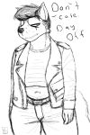  big_breasts black_and_white breasts canid canine clothed clothing dialogue english_text fox hi_res mammal monochrome peggy_patterson savagelyrandom slightly_chubby solo text 