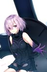  absurdres breasts eyebrows eyebrows_visible_through_hair fate/grand_order fate_(series) gloves haruato highres lavender_hair light_smile mash_kyrielight medium_breasts parted_lips purple_eyes purple_gloves short_hair simple_background smile solo twitter_username white_background 